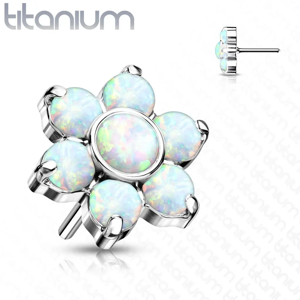 S4U Kytička k PUSH IN piercing do nosu TITAN, bílý opál - TIT1212-OP17