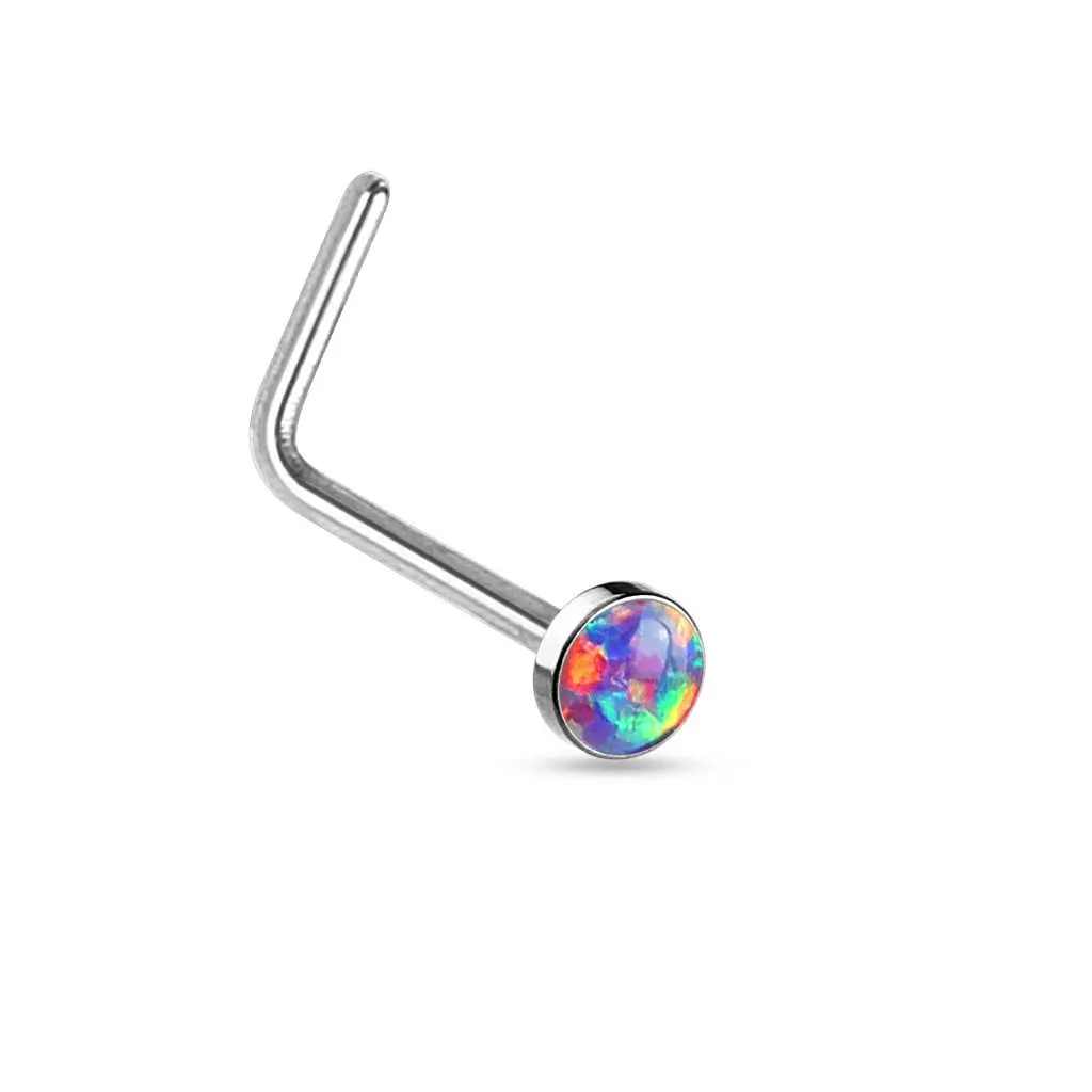 Zahnutý piercing do nosu - fialový opál - N0016-OP38