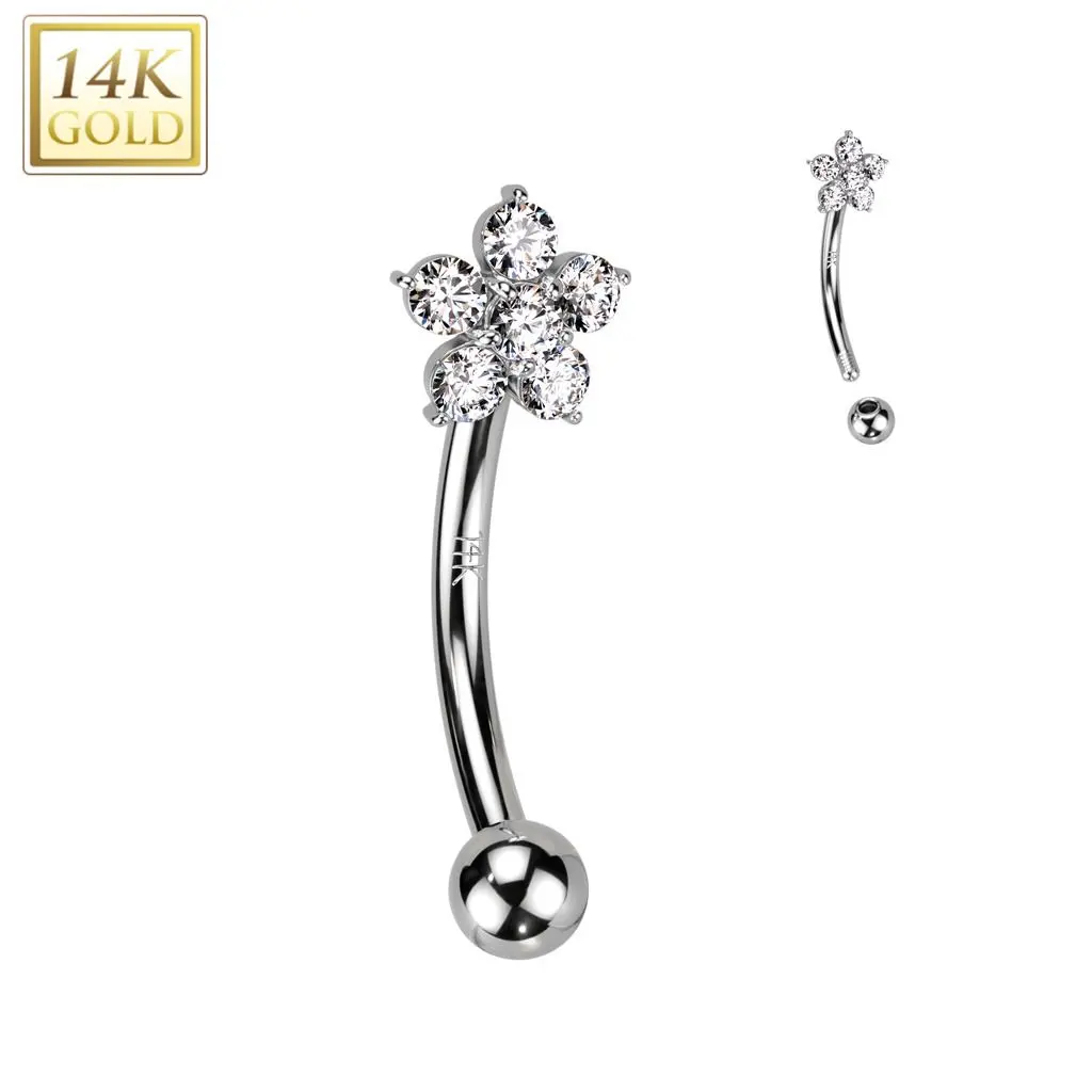 Zlatý piercing do obočí, čirý zirkon, Au 585/1000 - ZL01261-WG