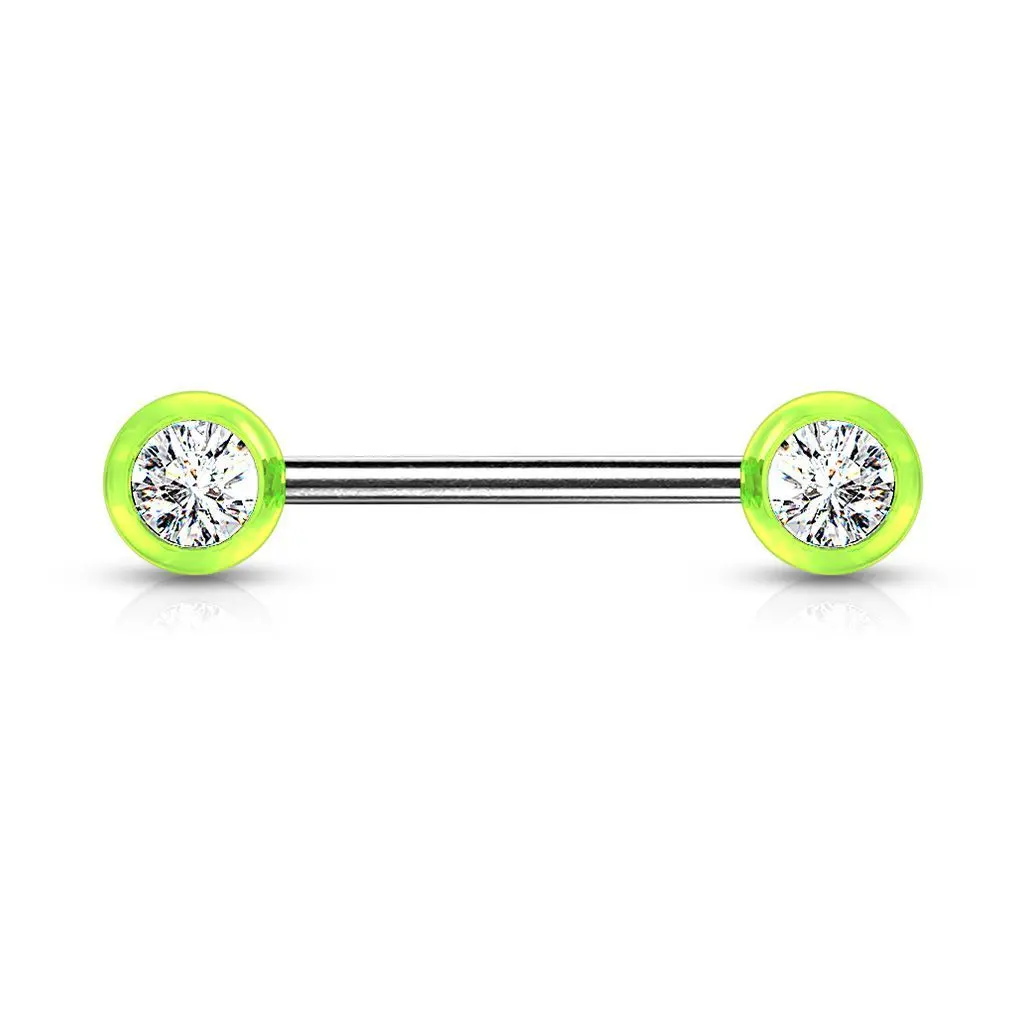 Piercing do bradavky chirurgická ocel se zirkony (zelený)