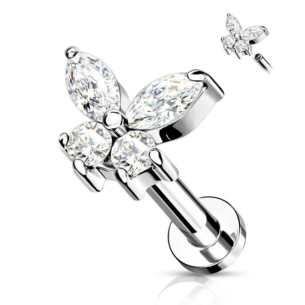 MARRE Labreta / helix / tragus piercing - motýlek čirý (1,2 x 8 mm) - LB0023C-1208