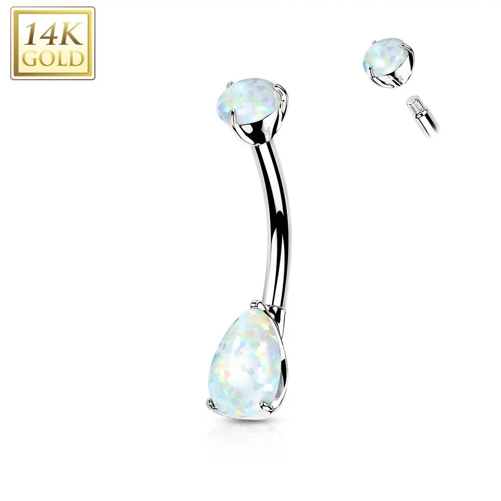 Zlatý piercing do pupíku - opál ve tvaru kapky, Au 585/1000 - ZL01265-OP17