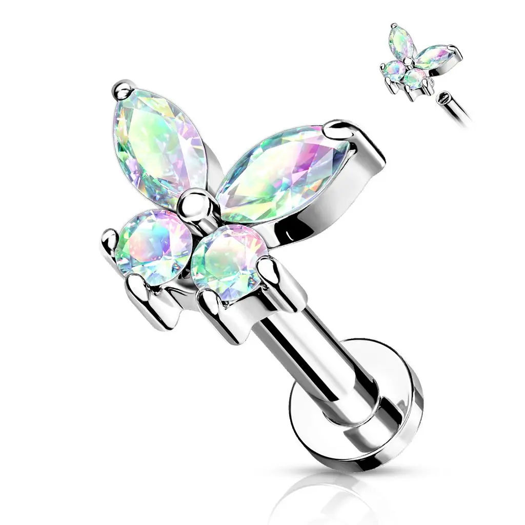 MARRE Labreta / helix / tragus piercing - motýlek duhový (1,2 x 8 mm) - LB0023AB-1208