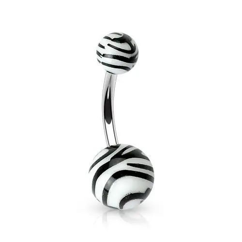 Piercing do pupíku - banánek zebrovaný (bílá) - BA01048-W