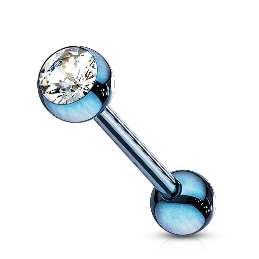 Piercing do jazyka se zirkonem (tmavě modrá) - PJ01068-B