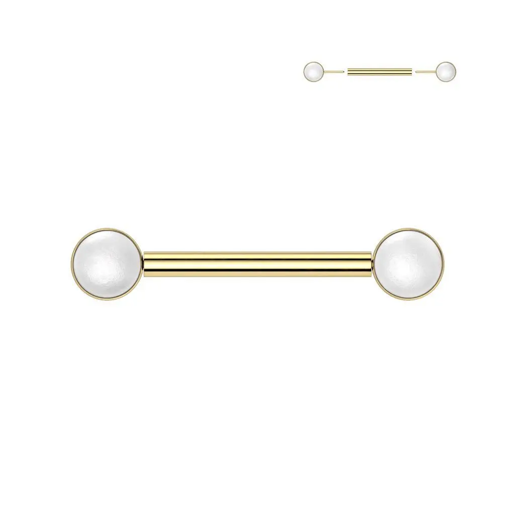 Piercing do bradavky z titanu s perlovými kuličkami (zlacený)