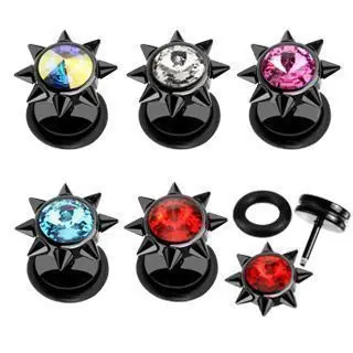 Piercing falešný plug s hrotíky tyrkysový