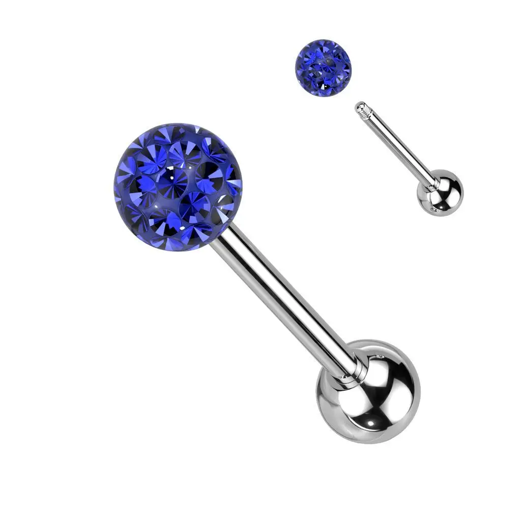 Piercing do jazyka s krystaly Crystals From Swarovski (tmavě modrá) - PJ01015-B