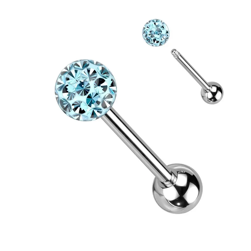 Piercing do jazyka s krystaly Crystals From Swarovski (tyrkysová) - PJ01015-Q