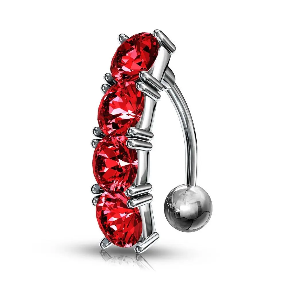 Piercing do pupíku s kamínky (červená)