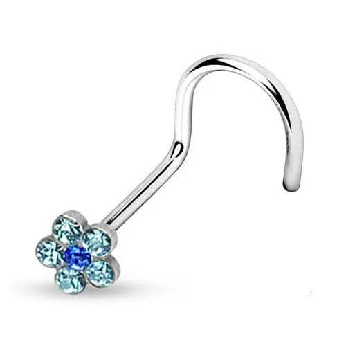 Zahnutý piercing do nosu - kytička (modrá)