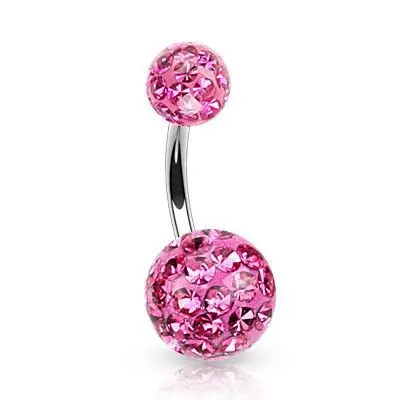 Piercing do pupíku zdobený krystaly Swarovski (růžová, 1,6 x 10 mm) - BS01021-P