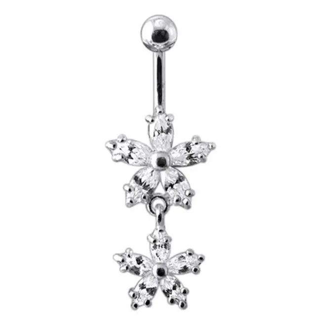 S4U Stříbrný piercing do pupíku - kytičky