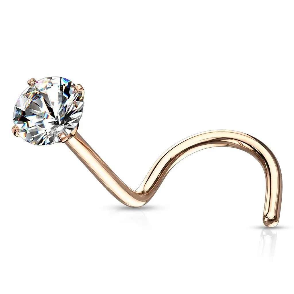 Zlacený zahnutý piercing do nosu - čirý zirkon (2,5 mm) - N0136RD-025