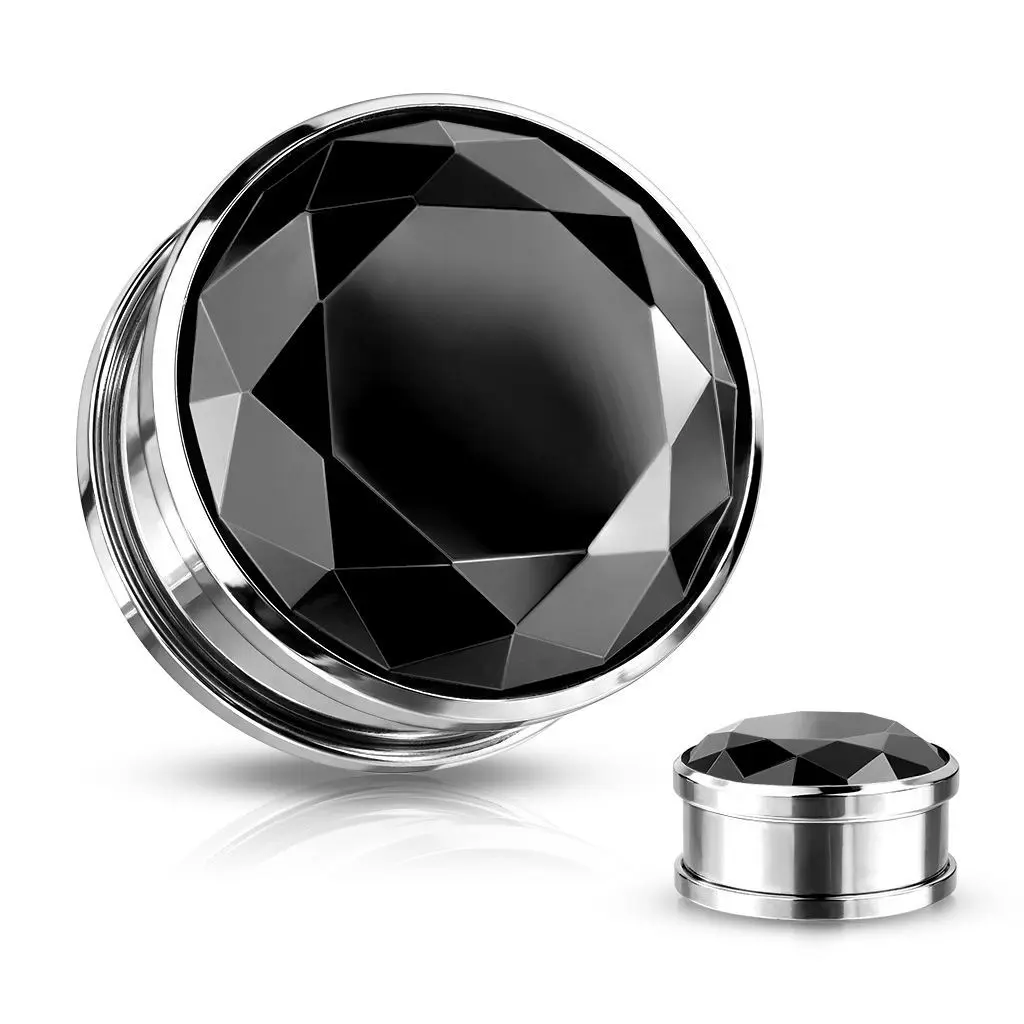 MARRE Šroubovací plug do ucha - černý zirkon (10 mm) - PL01035K-10