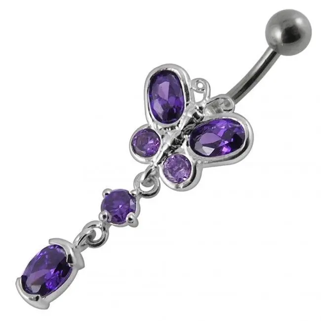 S4U Stříbrný piercing do pupíku - motýlek (fialová) - BP01272-A