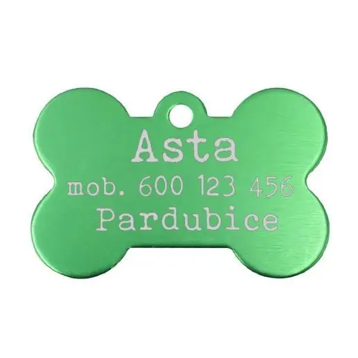 S4U Hliníková psí známka kost (zelená) - PZ003-G