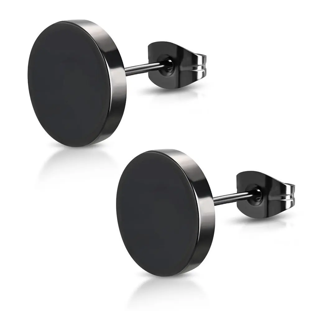 S4U Černé ocelové náušnice placičky 10 mm - OPN1357-10