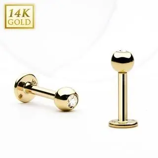 Zlatý piercing do brady - labreta zirkon, Au 585/1000 (0,35 g, 1,2 x 6 mm) - ZL01104-1206-YG