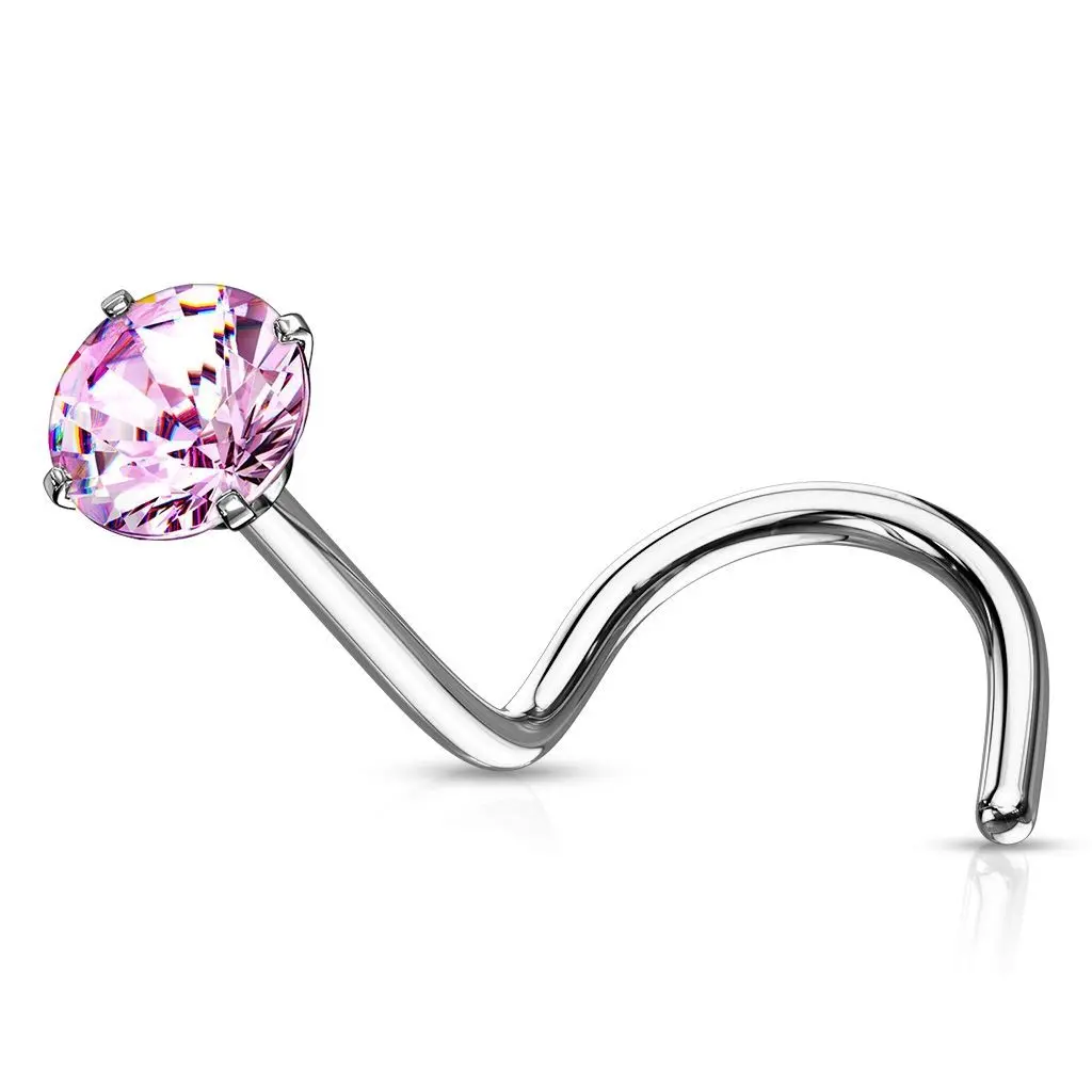 Zahnutý piercing do nosu - růžový zirkon (2,5 mm) - N0136P-025