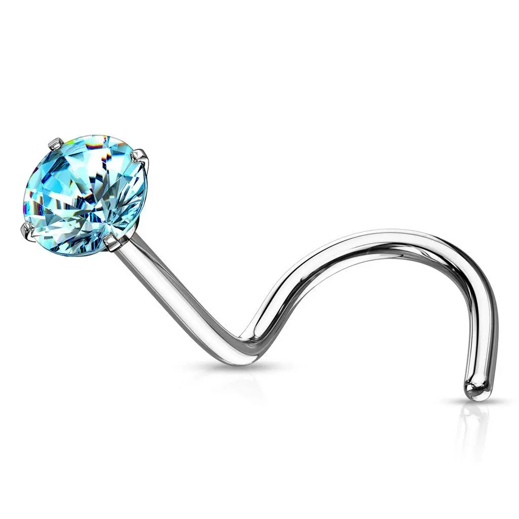 Zahnutý piercing do nosu - tyrkysový zirkon (3 mm) - N0136Q-030