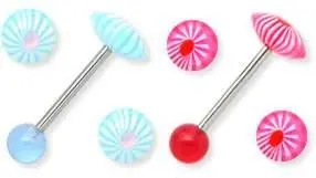 Piercing činka chirurgická ocel s UV kuličkami PP060