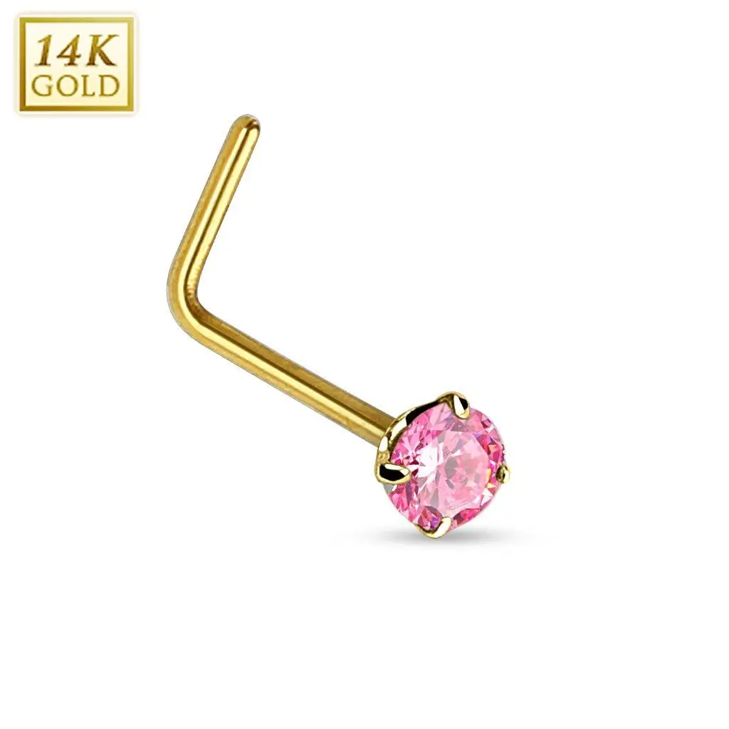 Zlatý piercing do nosu - růžový zirkon, Au 585/1000 - ZL01027P-YG
