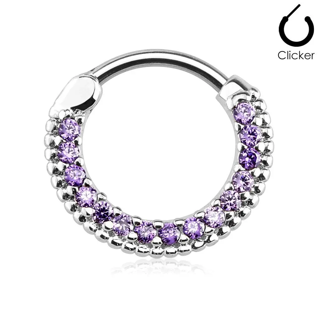 Piercing do nosu - septum, fialové kamínky - NS0031-TZ