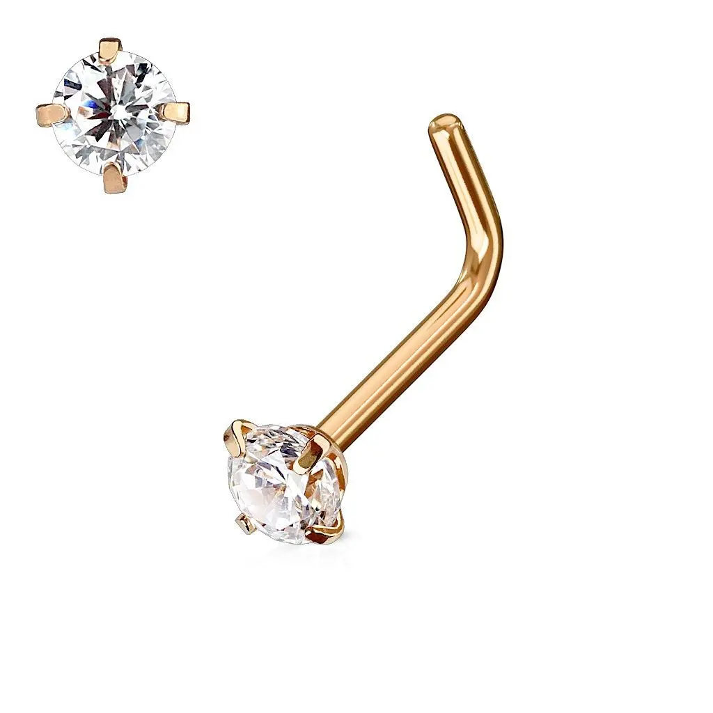 Zlacený piercing do nosu, čirý kamínek 3 mm - N0066-RDC