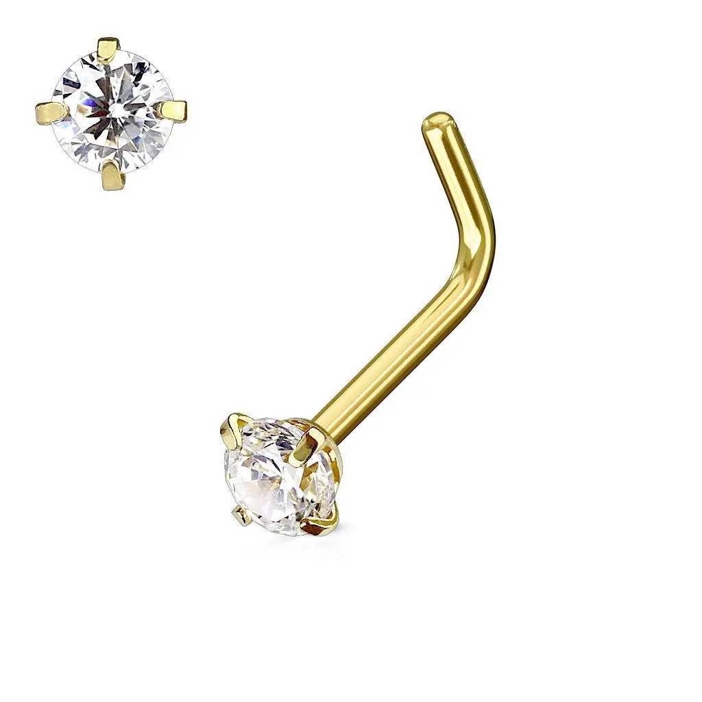 Zlacený piercing do nosu, čirý kamínek 3 mm - N0066-GDC