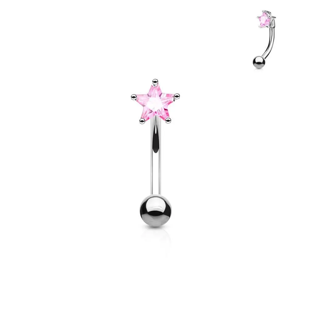 Piercing do obočí - zirkon, růžová barva - OB1004-P