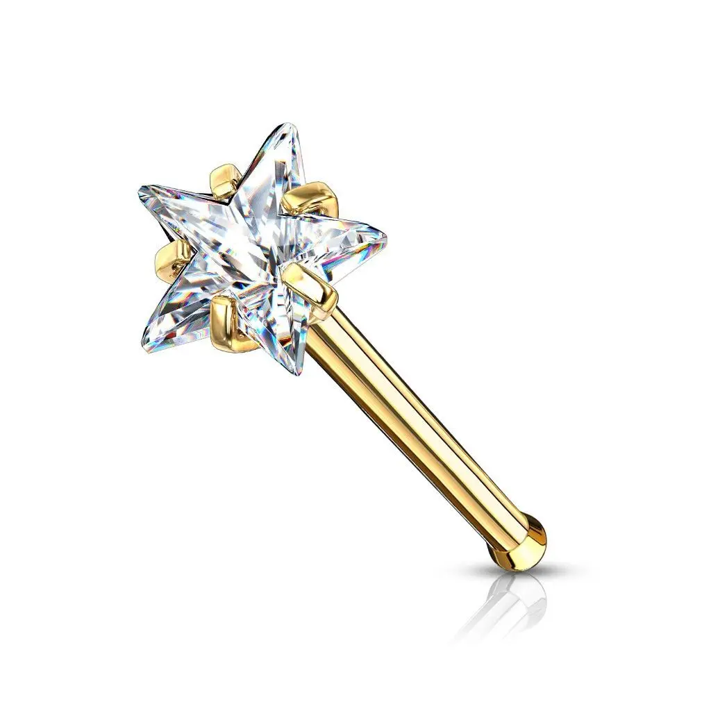 Zlacený piercing do nosu hvězdička (žluté zlato) - N0134GDC