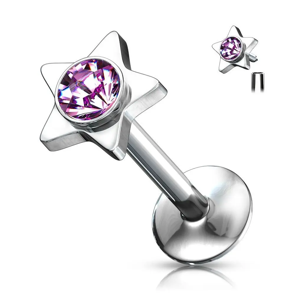 Piercing do brady - labreta hvězda (růžová) - LB01026-P