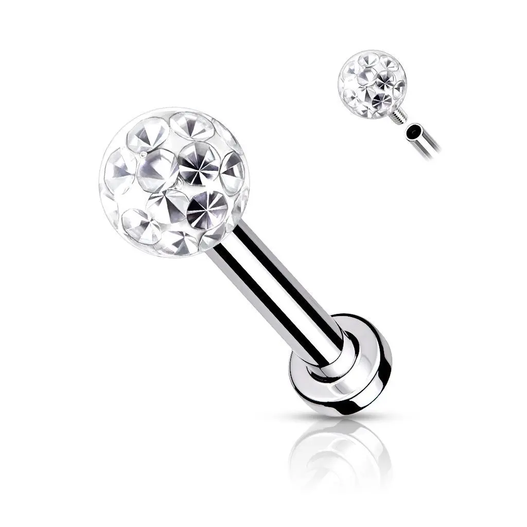 Piercing do brady - labreta/cartilage s kamínky 1,2 x 8 mm - LB1089-1208-C