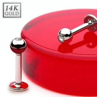 S4U Labreta s kuličkou a kamínkem, Au 585/1000 (0,33 g, 1,2 x 10 mm) - ZL01104-1210-WG