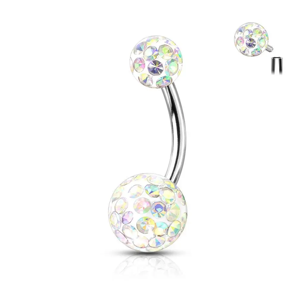 Piercing do pupíku s vnitřním závitem (duhová)