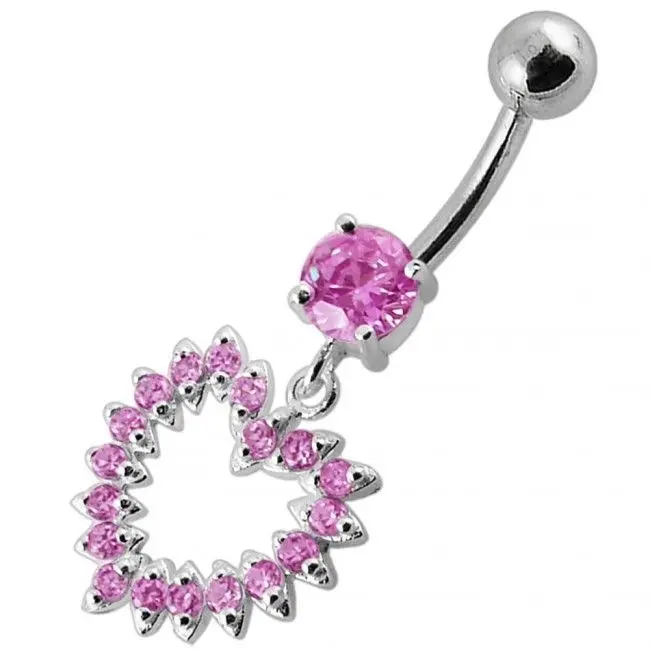 S4U Stříbrný piercing do pupíku - srdce (růžová, 5 mm) - BP01004-P