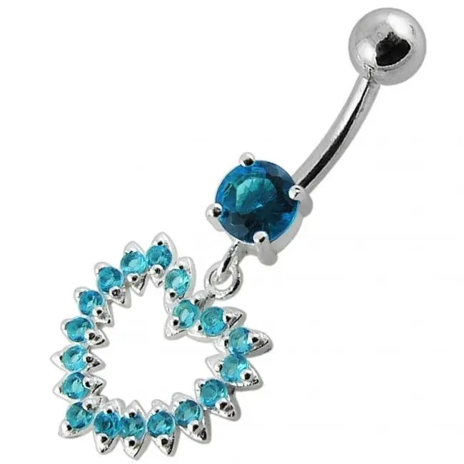 S4U Stříbrný piercing do pupíku - srdce (tyrkysová, 5 mm) - BP01004-Q