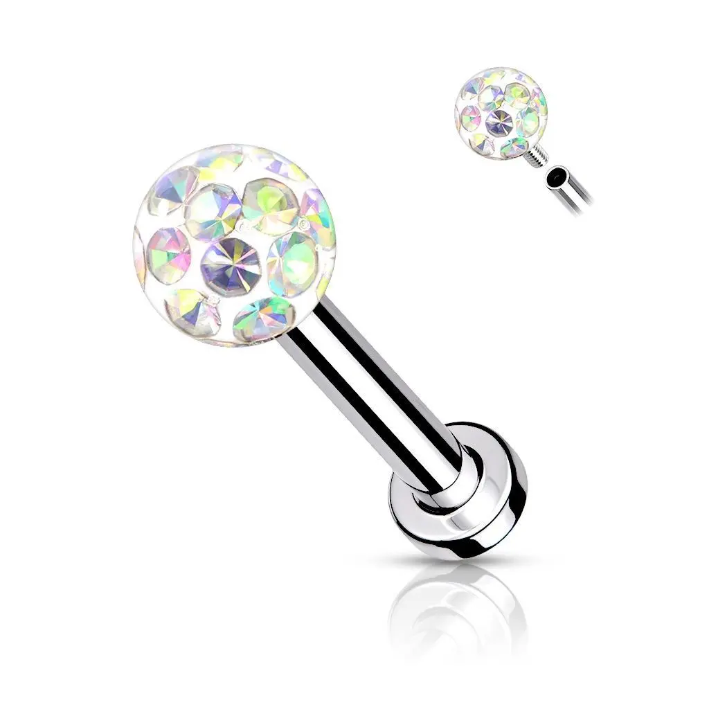 Piercing do brady - labreta/cartilage s kamínky 1,2 x 8 mm (duhová) - LB1089-1208-AB