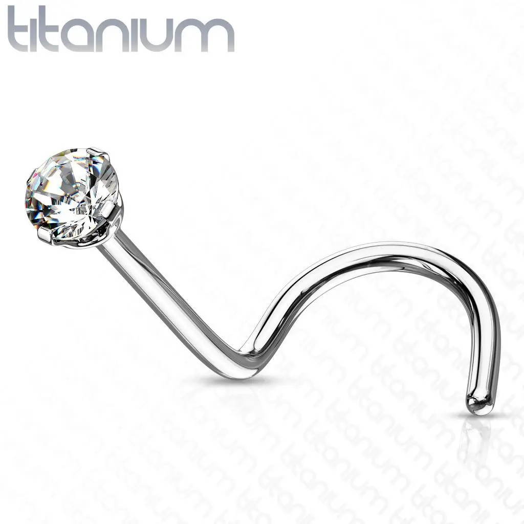 Zahnutý piercing do nosu - titan (čirý 2 mm) - TIT1063C-020