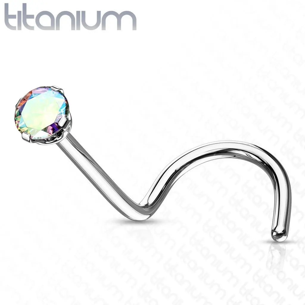 Zahnutý piercing do nosu - titan, kamínek 2 mm (duhová) - TIT1063AB-020