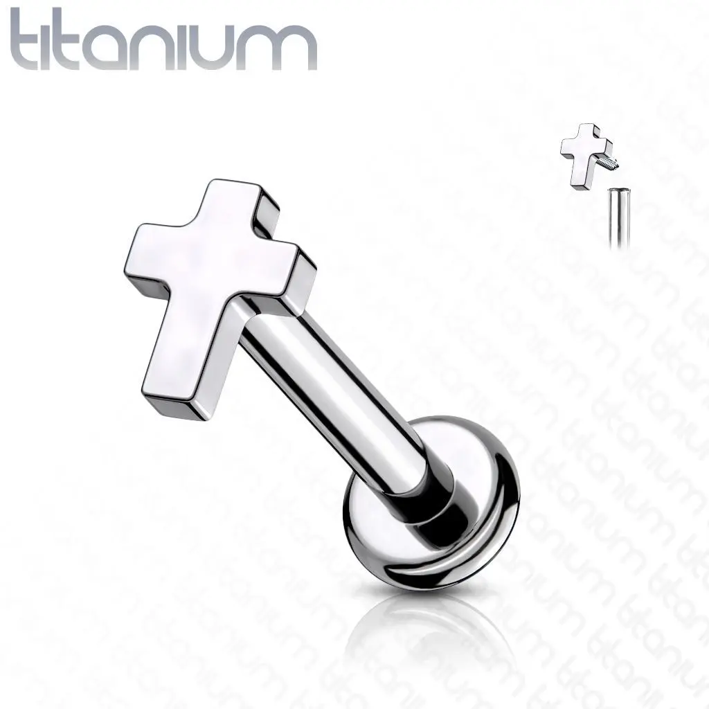 S4U Piercing do brady - labreta TITAN, kříž (1,2 x