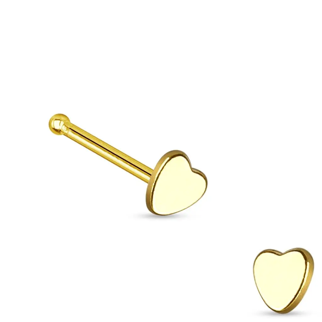 Zlacený piercing do nosu - srdíčko - N01160-GD