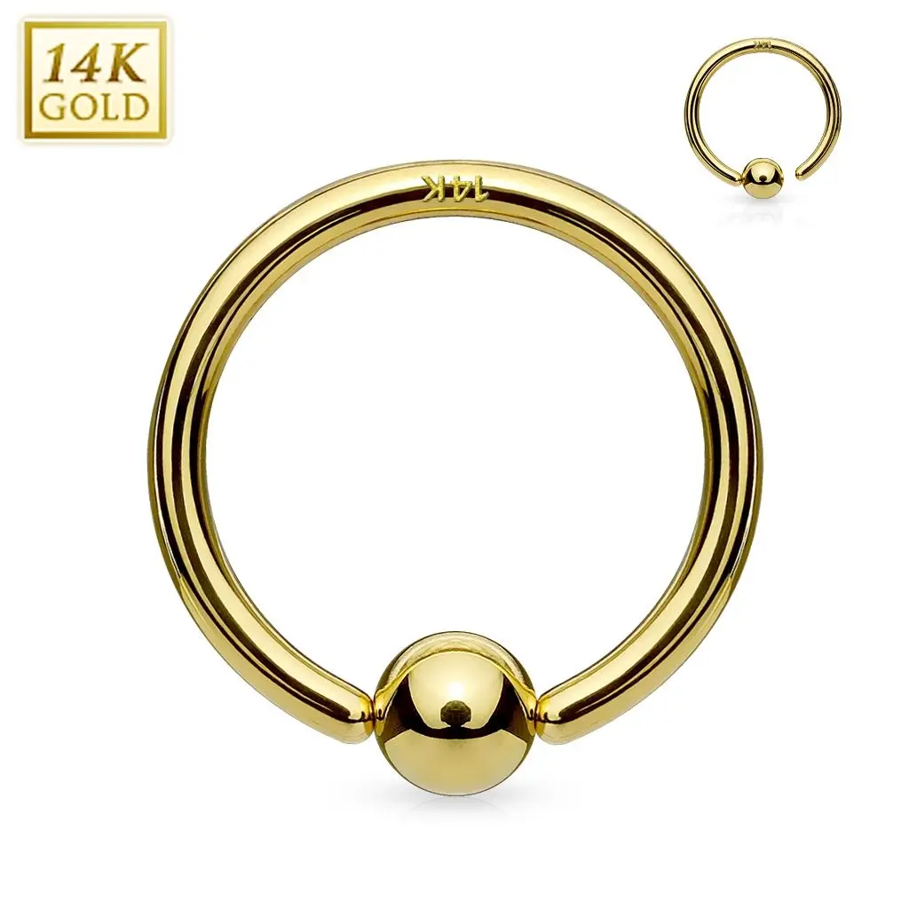 Zlatý piercing - kruh, Au 585/1000 (0,45 g, 1,2 x 8 mm, kulička 3 mm) - ZL01042-12083-YG