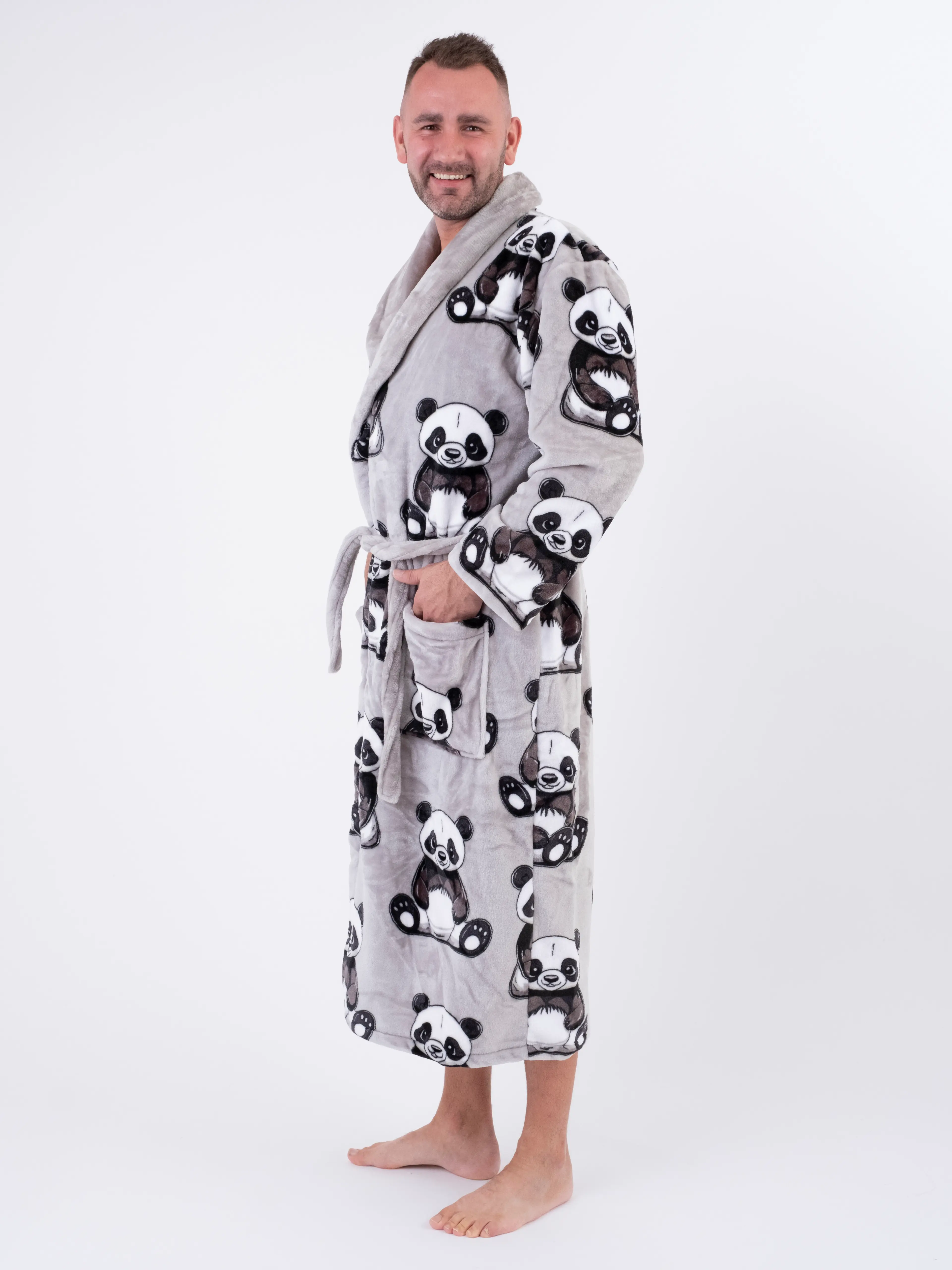 MKLuzkoviny.cz Mikroplyšový župan Ema - Panda velikost L/XL