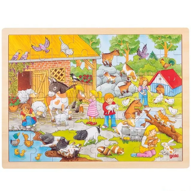 Puzzle na desce - Velké A3, Hladící ZOO, 48ks (Goki)