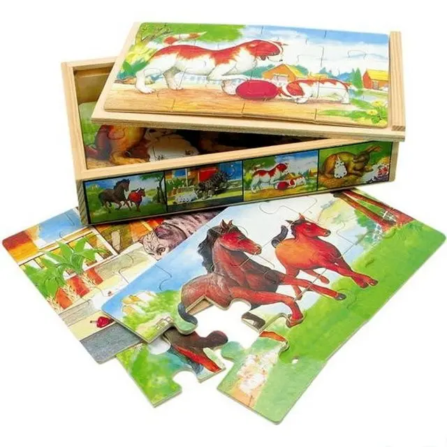 Bino Dřevěné puzzle v krabičce zvířátka