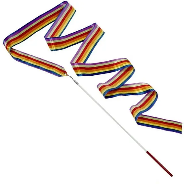 Goki Gymnastická stuha s hůlkou Duha - pruhovaná