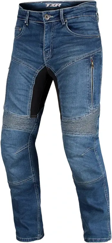 TXR Džíny na motorku Patriot světle modré W38-L30 (Světle modré kevlarové moto jeansy s ventilačními zipy a zvýšeným pasem v zadní části. 4 vnější)