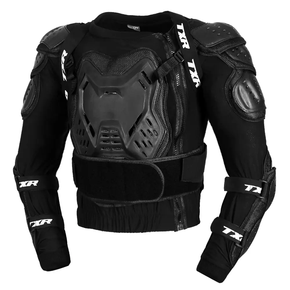 TXR Chránič těla Armor černý XL (Chránič těla TXR Armor černo-bílo-fluo žlutý má plastové chrániče na hrudi, zádech, ramenou a loktech, zapínání)